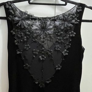 Black Velour Line Lace Sequin Embellished Long Formal Vintage Dress Women Size 2